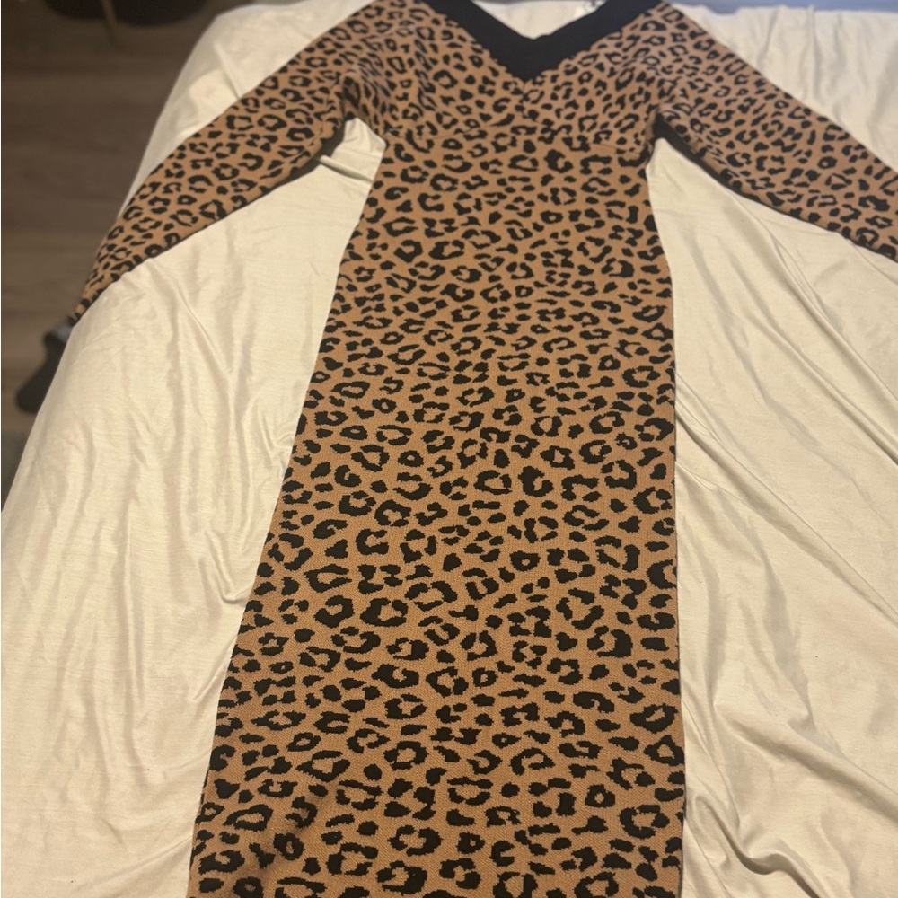 Leopard Print V-Neck Dress